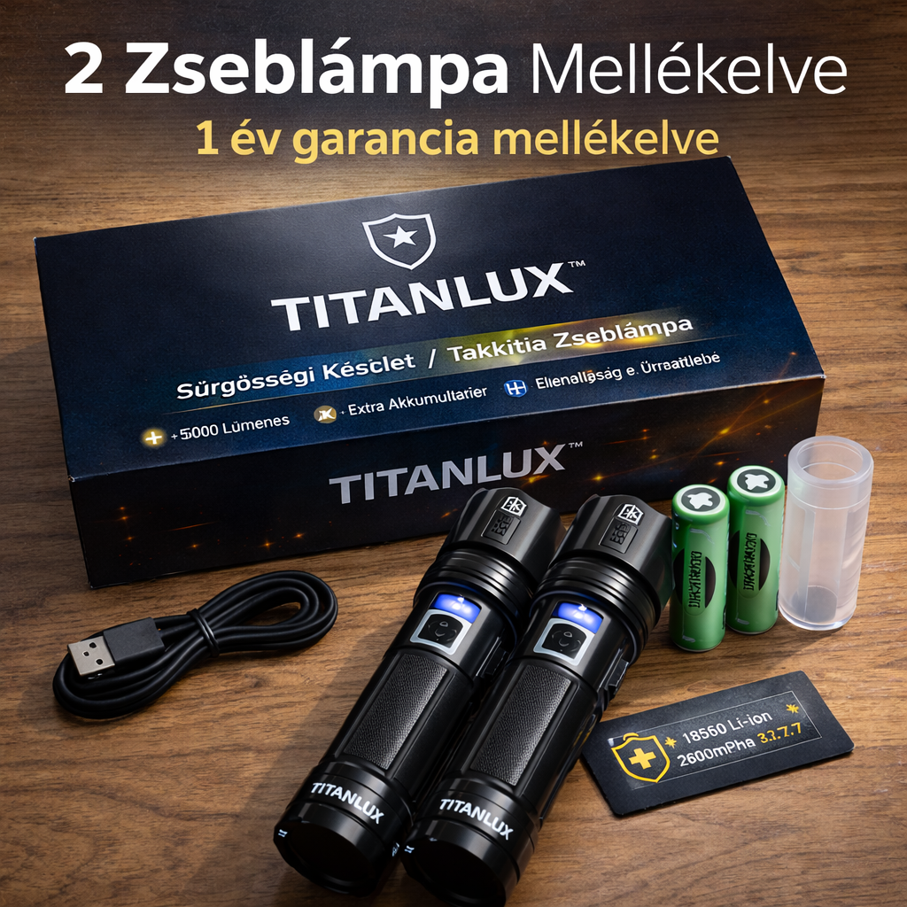 1+1 INGYEN: TitanLux™ Taktikai Lámpa Készlet – A Legerősebb Társ Sötétben | Ideális Horgászathoz, Kempingezéshez és Védelemhez | Ingyenes Szállítás Ma!