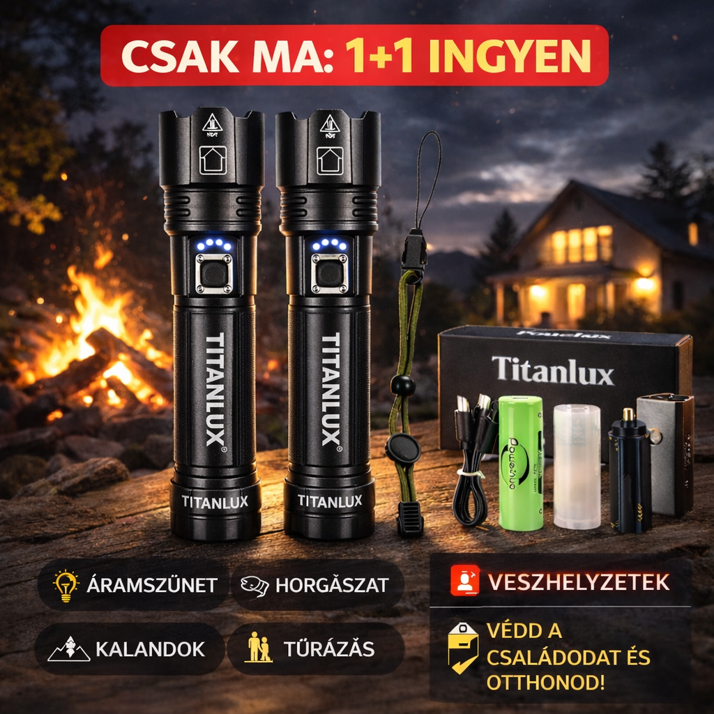 1+1 INGYEN: TitanLux™ Taktikai Lámpa Készlet – A Legerősebb Társ Sötétben | Ideális Horgászathoz, Kempingezéshez és Védelemhez | Ingyenes Szállítás Ma!