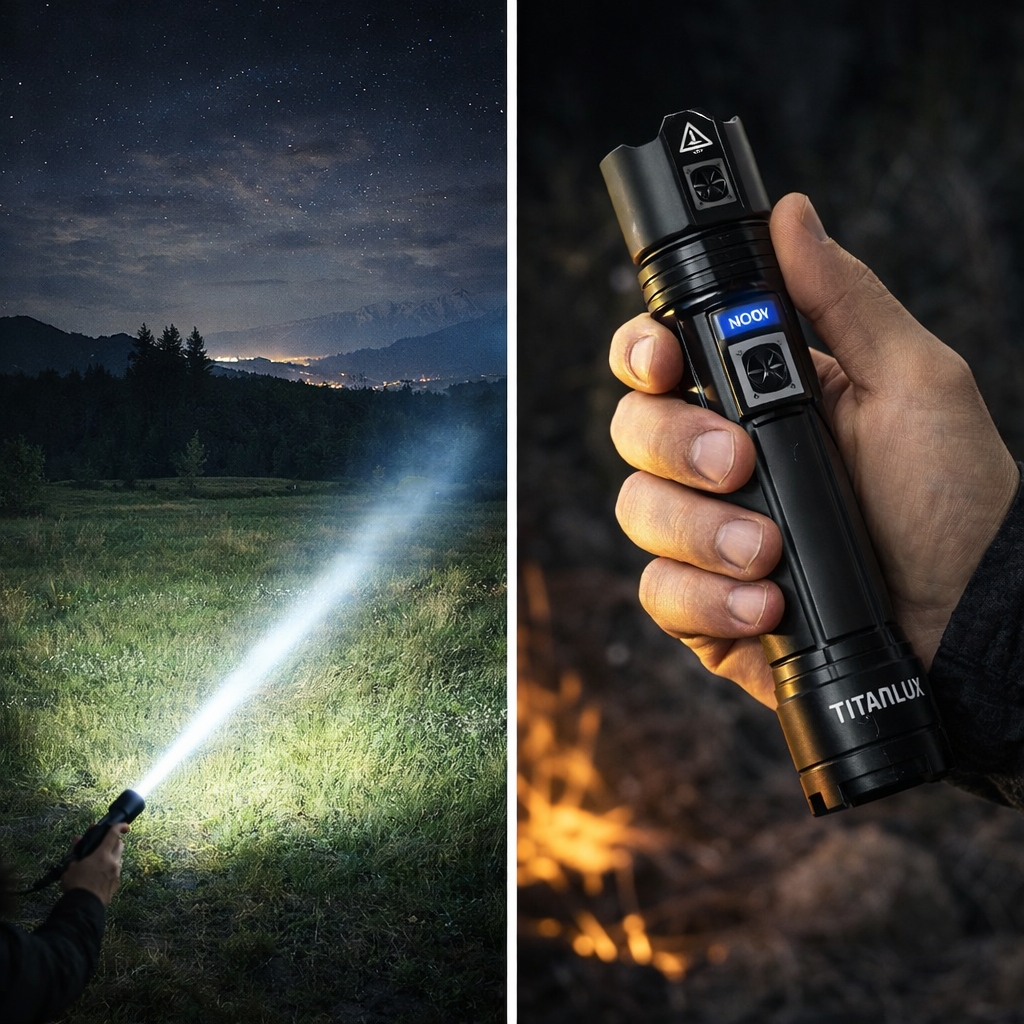 1+1 INGYEN: TitanLux™ Taktikai Lámpa Készlet – A Legerősebb Társ Sötétben | Ideális Horgászathoz, Kempingezéshez és Védelemhez | Ingyenes Szállítás Ma!