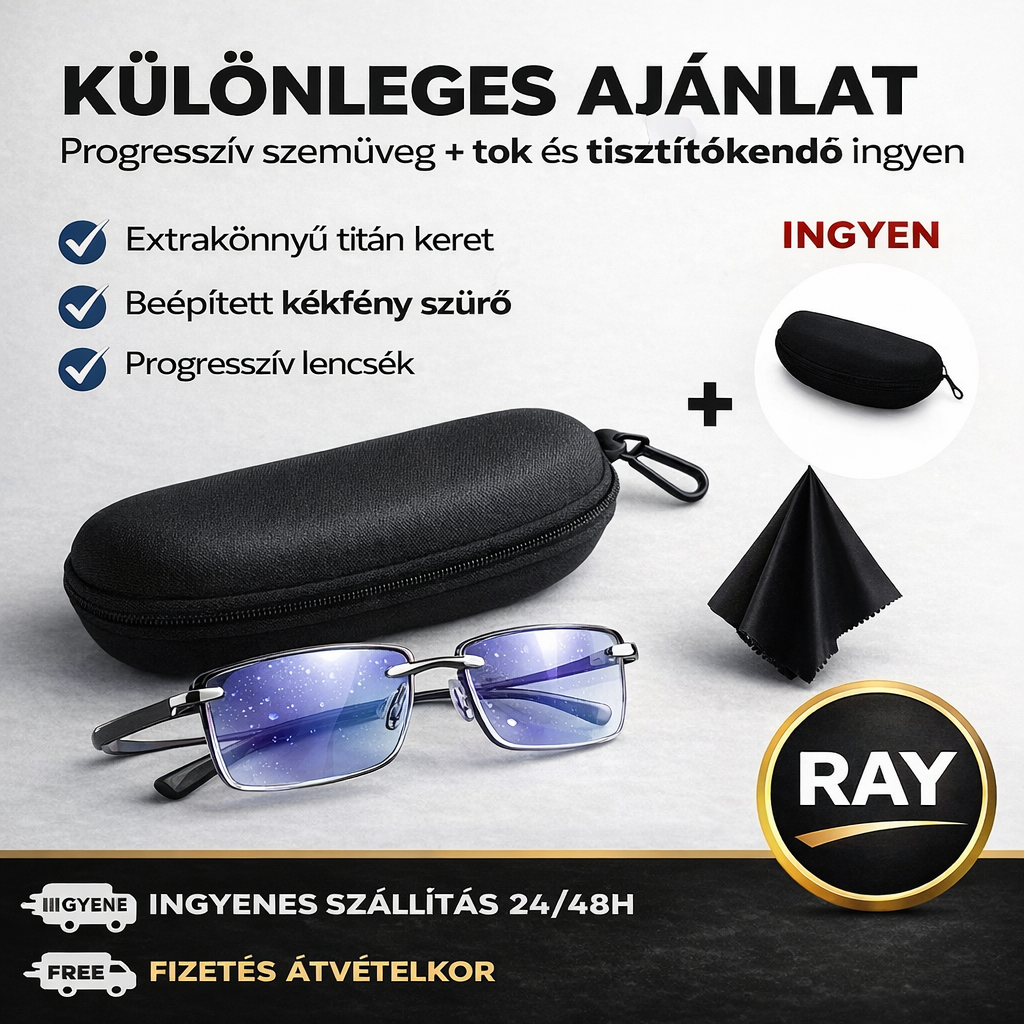 Ray™ Intelligens 3-az-1-ben Szemüveg: Éles Látás Közelre, Távolra és Köztes Távolságra | Önbeállító Lencsék Kékfény-szűrővel | Ideális Vezetéshez | AJÁNDÉK Bőrtok + 30 Napos Garancia